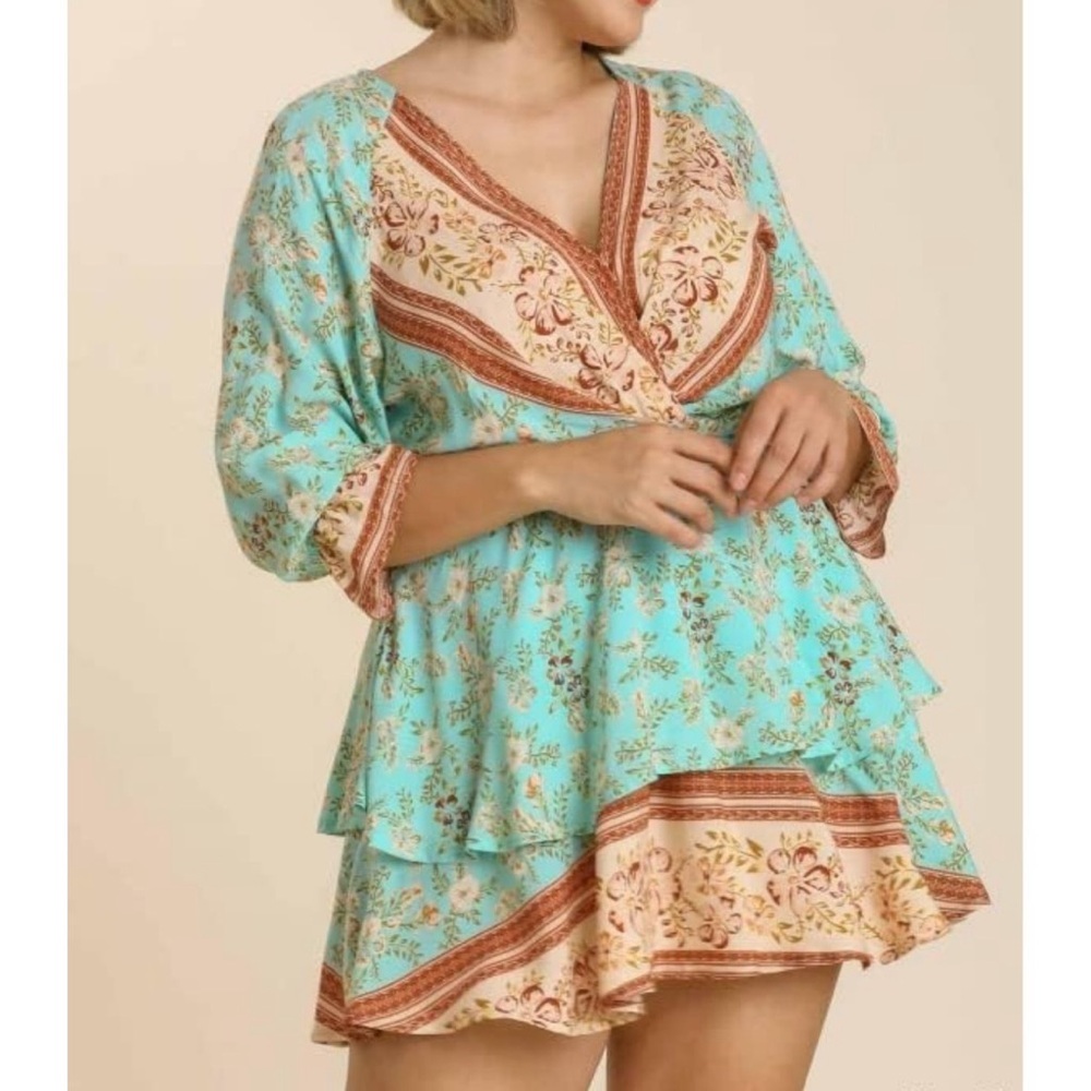 Umgee Women's Mint Floral Print Layered Dress